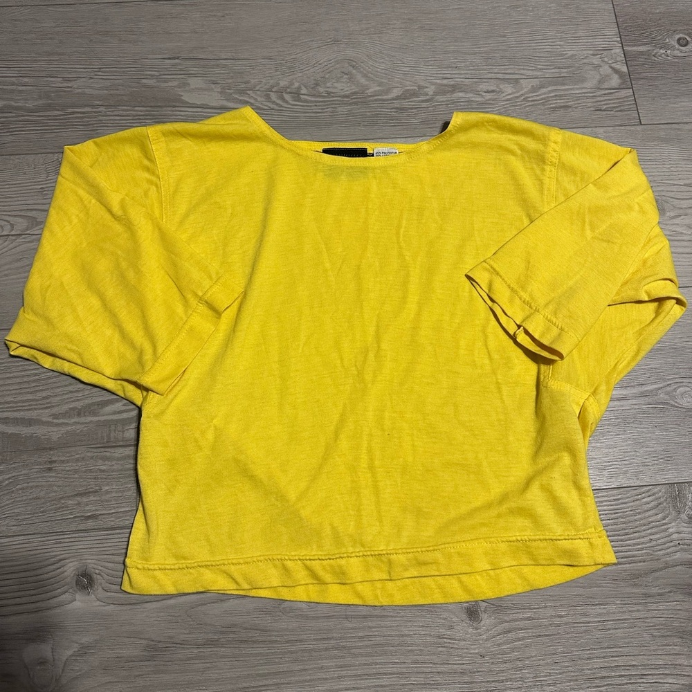 Vintage Nuggets Solid Yellow Knit Long Sleeve Round Neck Pullover Top T-shirt, M
